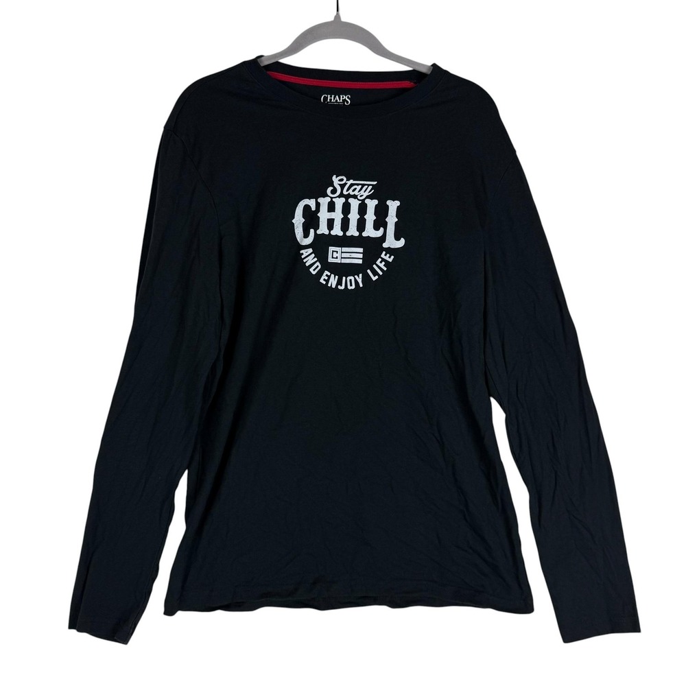 Chaps Pajama Top Mens Medium Black Stay Chill Graphic Long Sleeve Sleepwear